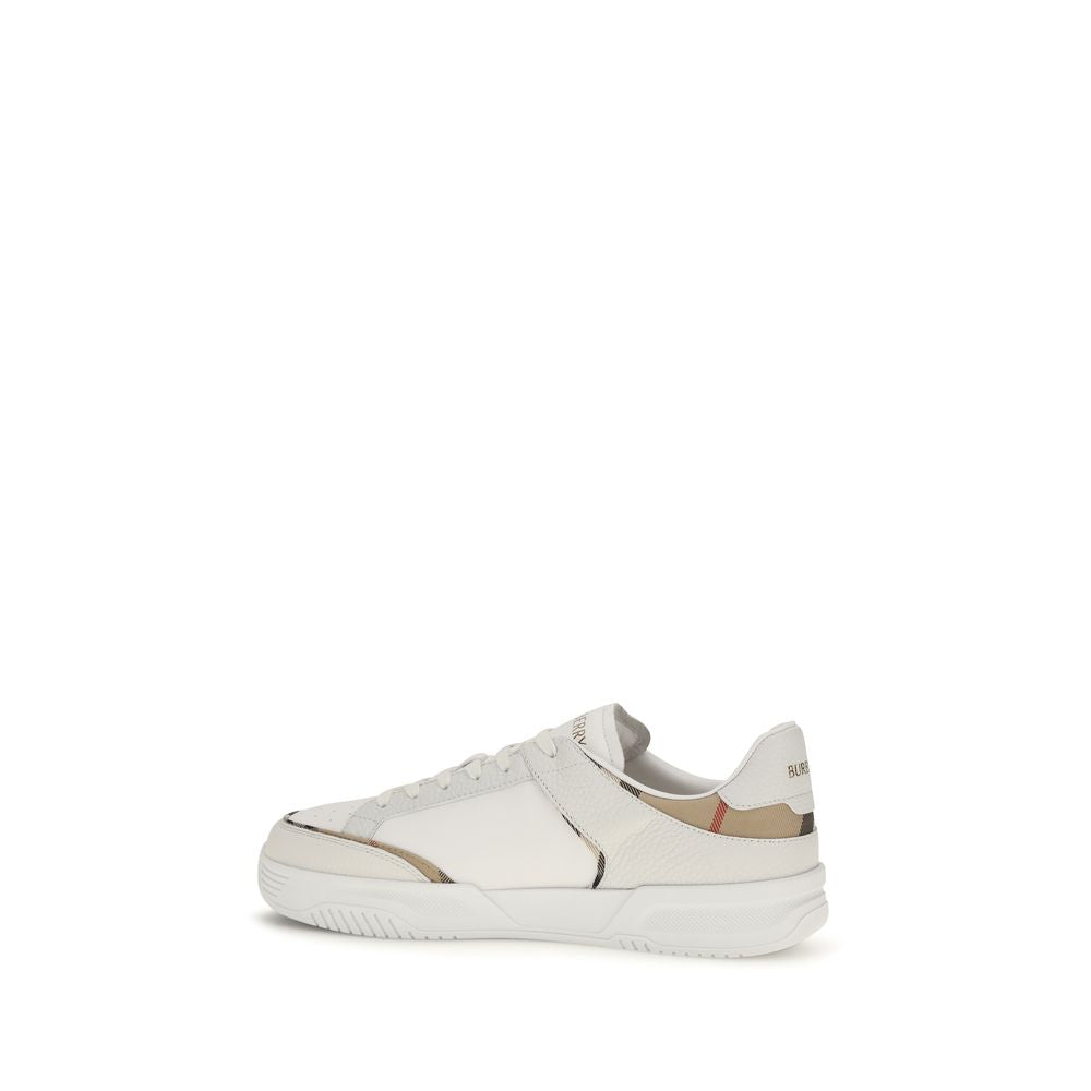 Burberry White Calf Leather Bos Taurus Low Top Sneakers